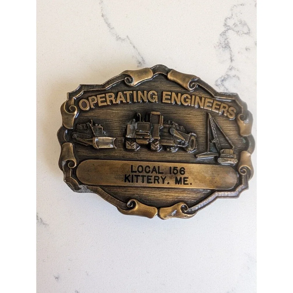 Vintage Union Belt Buckle Brass Operating Engineers Local 156 Kittery Maine
